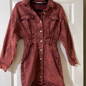 Red Denim Button-Up Dress
